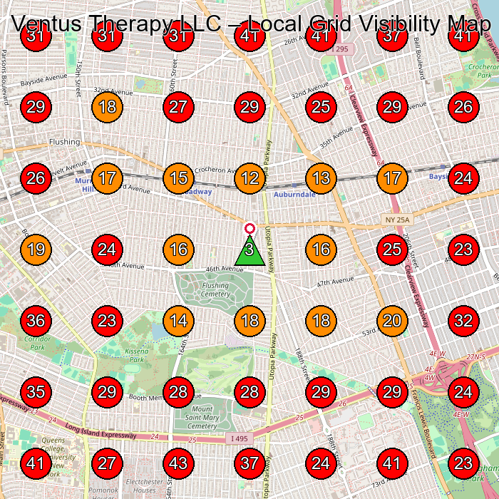 Ventus Therapy LLC GeoGrid visibility map for Physical Therapy Clinic in Bayside